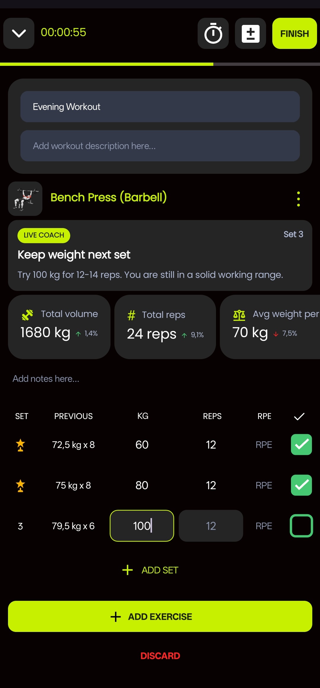 Active workout logging in StrengthFort